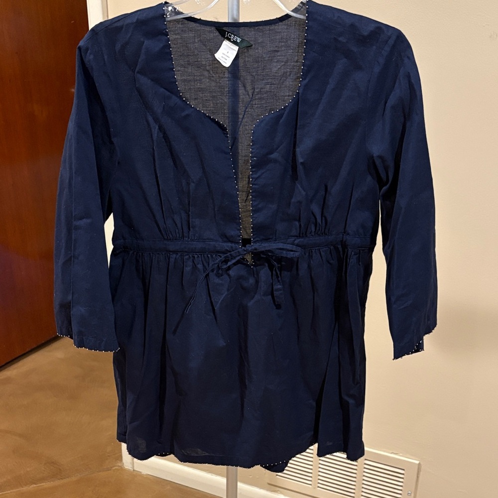 J. Crew Dark Blue Blouse with Waist Tie